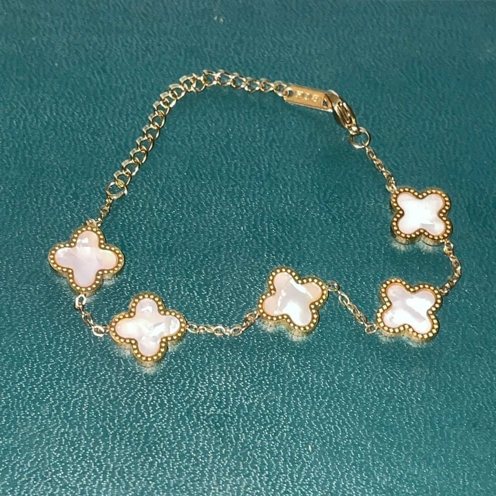 Gold Clover Link Bracelet with White Mother-of-Pearl Accents